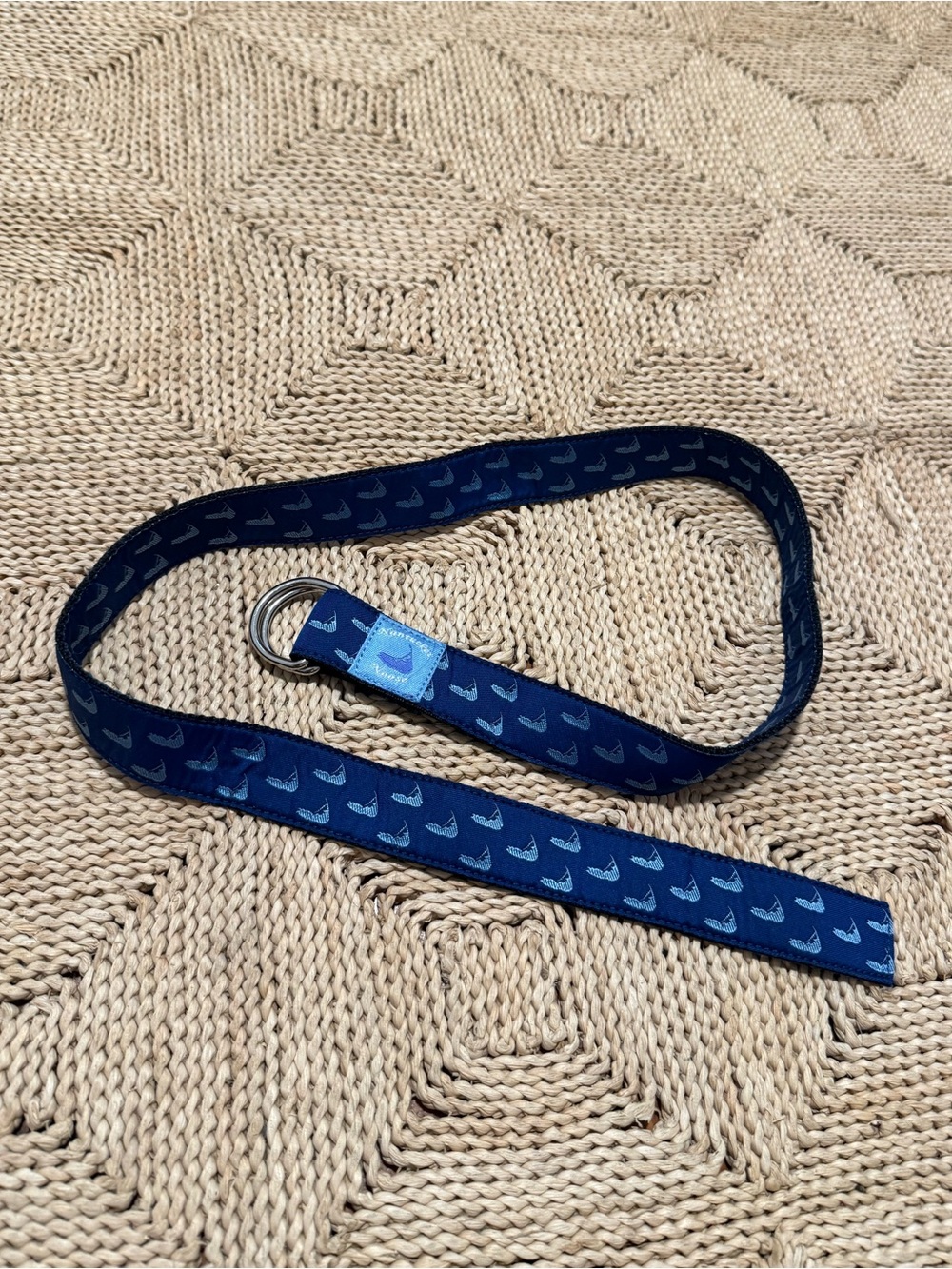 Nantucket Noose D-ring Boys Belt in Navy Blue With Light Blue Island Print